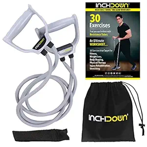 INCHDOWN Double Resistance Band Double Toning Tube Exercise kit for Men & Women Weight Workout & Stretching Band with Handles + Door Anchor + 30 Exercise Chart with Carry Bag ,Rubber