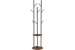 HOOBRO Coat Stand, Coat Rack for Hallway, Freestanding Coat Rack Stand with 8 Hooks, Storage Shelves, Hall Trees for Clothes, Rustic Brown EBF33YM01G1