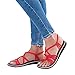 Produktbild Damen Sandalen Sommer Flip Flops Böhmische Stil Flache Schuhe Roman Runde Kopf Knöchelriemen Geflochtene Sandalen Flats Thong Strand Hausschuhe (Size:36/EU:35, rot)