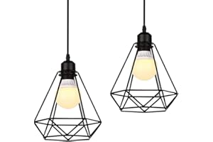 MENGJAY 2 pièces E27 Retro Métal Plafonnier Suspensions Luminaire Lustre Industriel Vintage Style Noir Créatif Metal Suspensions Luminaire cage Eclairage Lampe Plafonnier Luminaire Grenier café salon (F)