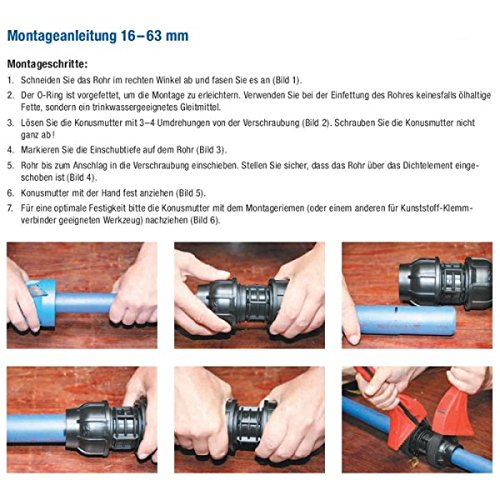 Stabilo-Sanitaer PE Rohr Verschraubung 32 x 32 mm Winkel 90 Grad Rohrwinkel Klemmverbinder Klemmverschraubung Fitting Verbinder - 3