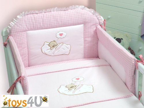 8tlg Babybettwäsche (rosa) „Schlafmütze Bär“ 135x100cm Kinderbettwäsche Bettwäsche Himmel Nestchen Baby - 3