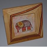 Bild, Elefant auf Papier mit bemaltem Holzrahmen, Original