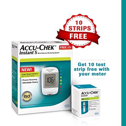 Accu-Chek Instant Blood Glucose Monitoring System with Free Test Strips, 10 Count (White)