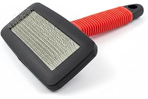 NATURASAN Lammfellbürste für Lammfelle und Schaffelle, Universal-Pflegebürste mit Softgriff, Hundebürste Langhaar, Fellbürste für Haustiere, Hunde Bürste und Katzenbürste Langhaar Kurzhaarbürste, schwarz/rot