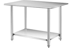 tonchean Stainless Steel Prep Table 91x61x85cm Kitchen Catering Commercial Table Food Preparation Workbench Adjustable Heavy Duty Food Prep Table with Under Shelf for Restaurant Home Hotel