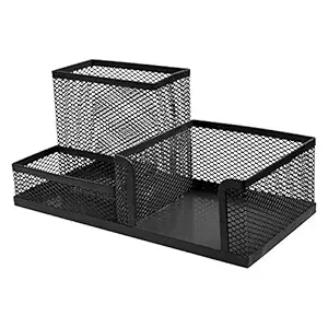 AARKRI SALES 3 Compartment Metal Mesh Desk Organizer, 8 X 4.1 X 3.7 Inch, Black