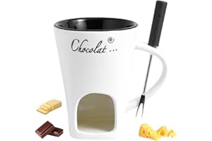 SNUGEASY Chocolate Fondue Mug with Forks, Ceramic Chocolate Melting Cup Fondue Set for Candy Caramel Party, Hot Chocolate Mug for Candy Snack Caramel Party (1PCS - White)