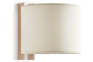 Exo Lighting - Aplique de pared COMPACT, interior IP20 E27 40W ø45, pantalla algodón, ideal para dormitorios, salas de estar o salones pequeños, madera haya