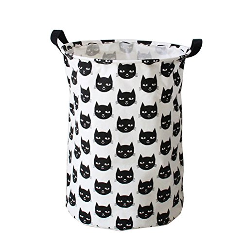Inwagui Baumwolle Wäschesammler Klapp-Runde Wäschetruhe Haushalt Organizer Korb Wäschebox Kinderzimmer Badezimmer - Weiße Katze A