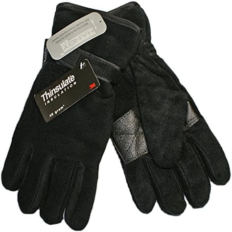 Mens Fleece Thermal Thinsulate Lined Gloves with Palm Grip Black