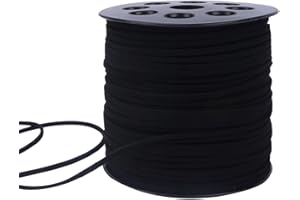Luabue 1 Rotolo Cordoncino in Pelle Scamosciata Cordino in Pelle 2mm x 90m Cordino in Finta Corda Suede Cord Corda di Cuoio per Collana Braccialetti Confezione Regalo (Nero)