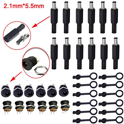 RUNCCI 5.5 mm x 2.1 mm 24 pezzi con filettatura femmina presa jack di alimentazione DC 3 pin montaggio pannello connettore spina