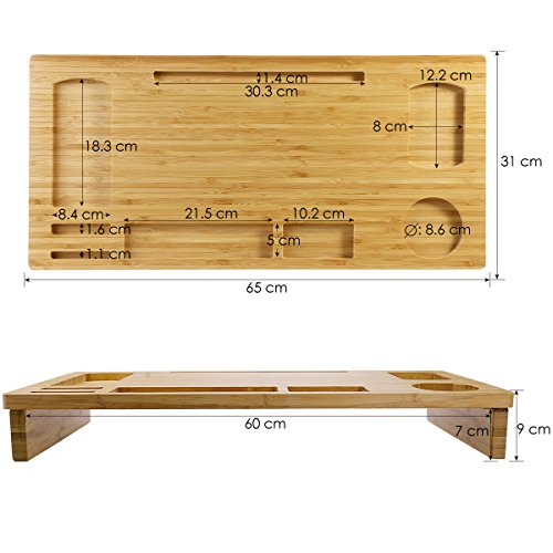OULII Bambus-Monitorständer, erhöhter Holz-Schreibtisch für den Laptop mit Ablagefächern - 4