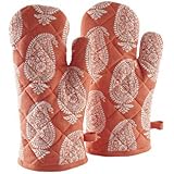 Solimo 100% Cotton Padded Oven Gloves, Paisley (Pack of 2, Orange)