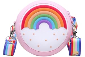 Jzhen Mädchen Umhängetasche Kinder Handtasche Klein Schultertasche Silikon Regenbogen Kindertasche für Kinder Mädchen 3-12 Jahre