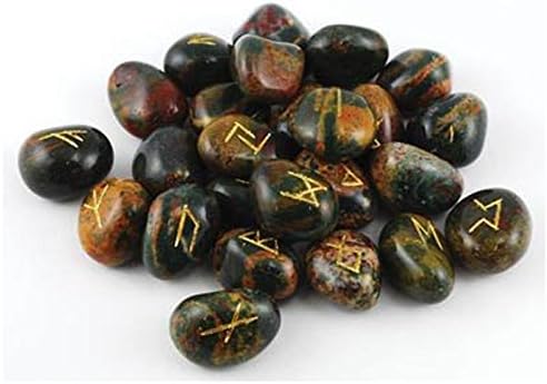 Natural Bloodstone Rune Set Reiki Healing Runes Tumble Stones Velvet Pouch 25 PC