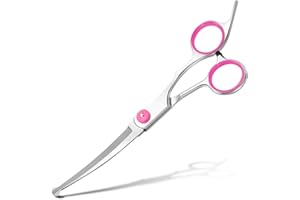 Jostift Hunde Scheren, Gebogene Schere Hund Fellschere Für Hunde und Katzen, Profi Runder Grooming Hundeschere, Edelstahl Fellschere Hundepflege-Schere für Katze und Anderen Haustieren, Rosa