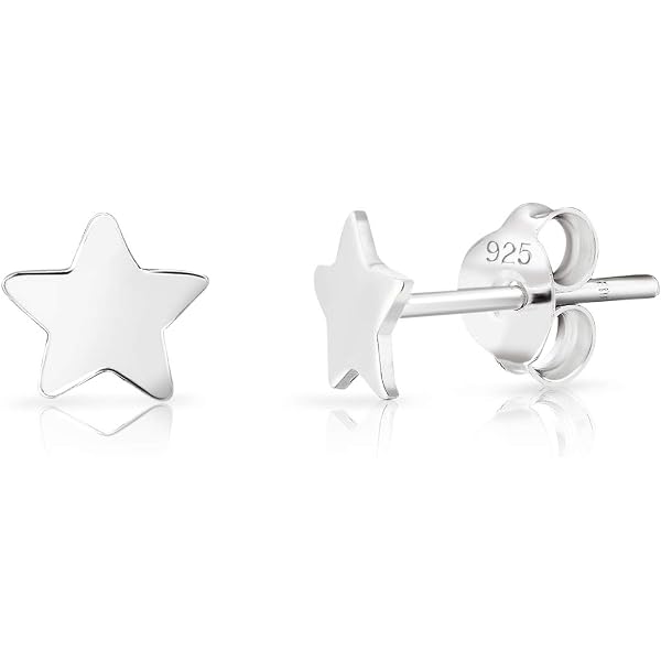Heather Needham Orecchini A Perno Stella In Argento 925 - 3 Mm, Piatti, Confezione Regalo