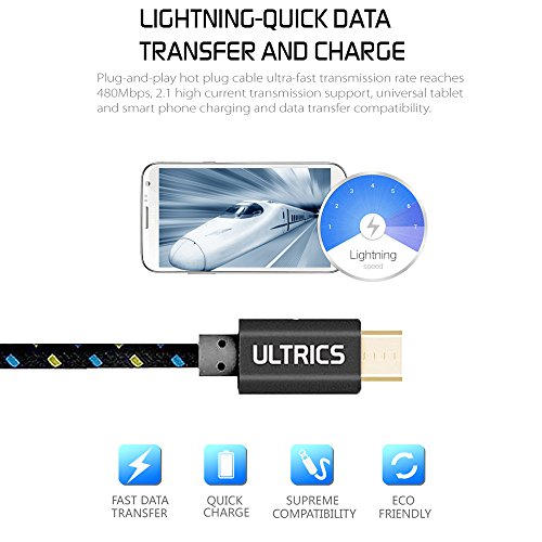 ULTRICS® Micro USB Kabel Nylon geflochtenes Aufladeeinheits-Kabel 10ft / 3M Tangle geben Synchronisierungsauflade USB-androides Aufladeeinheits-Blei für Samsung-Galaxie, Sony, Nokia, Microsoft, HTC, Motorola, Kindle, Nexus, Huawei, LG, Xiaomi, OPPO – Lebenszeit-Garantie, Geld frei zurück Garantie - 3