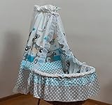 Bettwäsche-Set für Moseskorb/Babykorb/Stubenwagen mit Baumwolle-Betthimmel