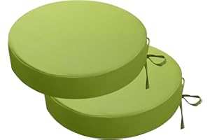 PRIMEPATIO Round Outdoor Chair Cushions Set of 2, Thick 7cm, Round Garden Seat Cushions with Ties, Waterproof Patio Bistro Chair Pads for Outdoor Furniture, 38 x 38cm, Green