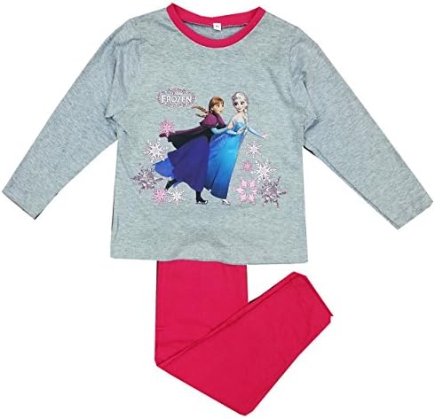 Girls Disney Frozen Anna Elsa Pink Grey Pyjama Age 4-19 Years (Age 9-10 Years, Grey/Pink)