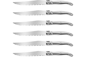 FSYGloryGlides Couteaux à Steak Laguiole - Set de 8 avec Manche en Bois, Lames Dentelées en Acier Inoxydable, Design Élégant Français, Passe au Lave-Vaisselle, Coffret Cadeau (sliver-6)