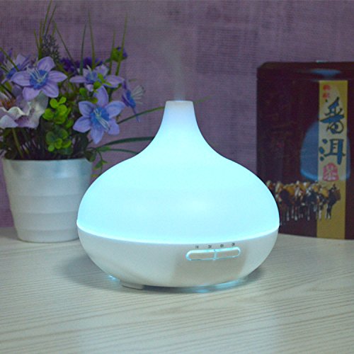 Sinovo® Aroma Diffuser Ultraschall Luftbefeuchter 300ml mit 7 Farben-LED Weiß Duftzerstäuber Holz-Basis für Beauty-Salon, Spa, Yoga, Schlafzimmer, Wohnzimmer, Konferenzraum - 5