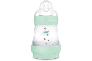 MAM Biberon Easy Start 160 ml, Biberon anticolica per allattamento misto che riduce le bolle d'aria e il rischio di coliche, Accessori neonati autosterilizzanti e con tettarella misura 1, Verde