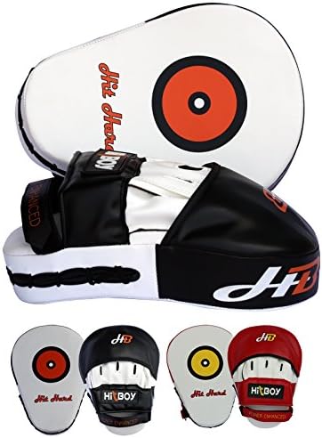 HITBOY ELEVATION E001 BOXING MMA TRAINING FOCUS PADS Fighting Sports Punching Kicking Muay Thai Karate Martial Arts Taekwondo UFC Kickboxing Curved Strike Pads Mitts Hook & Jab Gloves Punch Bag (BLACK/WHITE)