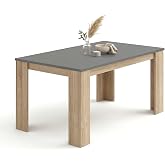 Duehome Naya Fixed Dining Table, Rectangular, for Living Room and Kitchen | Canadian Oak and Graphite Grey Dining Room Furnit