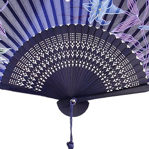 PIXNOR Womens Folding Bambus-Hand-Ventilator mit Quaste für Hochzeit Geschenke ( Schmetterlings-Lilien) - 5
