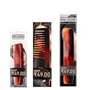 Panache Hair Combs Good Looks Combo (Detangling, Dressing and Pocket Combs)