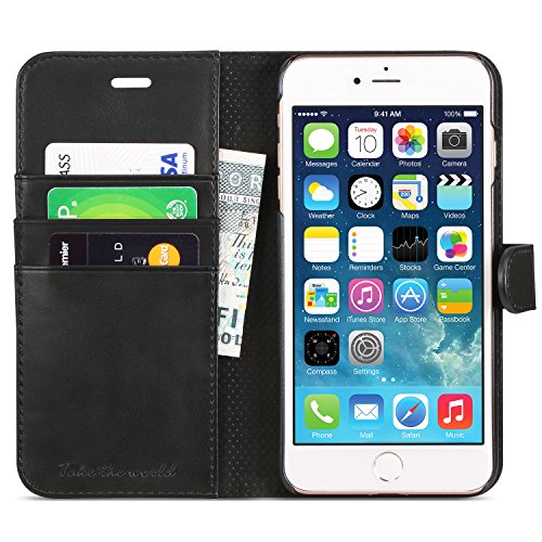 iPhone 7 Case, iPhone 8 Case TUCCH iPhone 7 Wallet Case [Lifetime Warranty] Classic Style Magnetic Closure Flip Book Cover with Card Slots and Hidden Pocket (Credit Card ID & Bill) Kick Stand Protection Wallet Case for iPhone 7/iPhone 8-Black