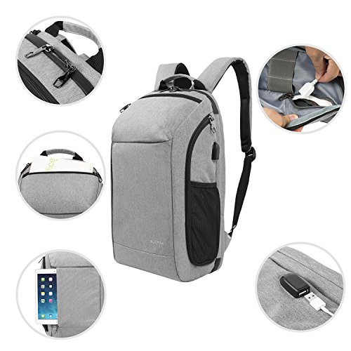 SLOTRA Business Rucksack 25L Flugzugelassen Kabine Grau USB-Ladeanschluss Handgep  ckst  ck Diebstahlschutz Kamere Ordnung Laptopfach Backpack 15 6 Zo