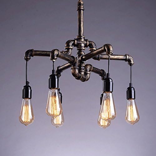 RGH-Ceiling Water pipes Retro Chandelier Nordic Loft Industrial Windmill Chandelier Restaurant Bar Iron Lamp Bronze color ( Size : 6 heads. )