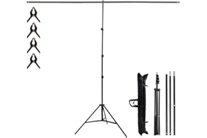 SEDGEWIN Hintergrundständer T Form 2 x 2,6 m Verstellbarer Hintergrundständer mit DREI Abschnitte Querstange und 4 Federklammern Backdrop für Video Photo Studio-Fotografie
