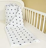 Bettumrandung Nest Kopfschutz Nestchen 420x30cm, 360x30cm, 180x30 cm Bettnestchen Baby Kantenschutz Bettausstattung Sternchen Blau auf weiß (A10)