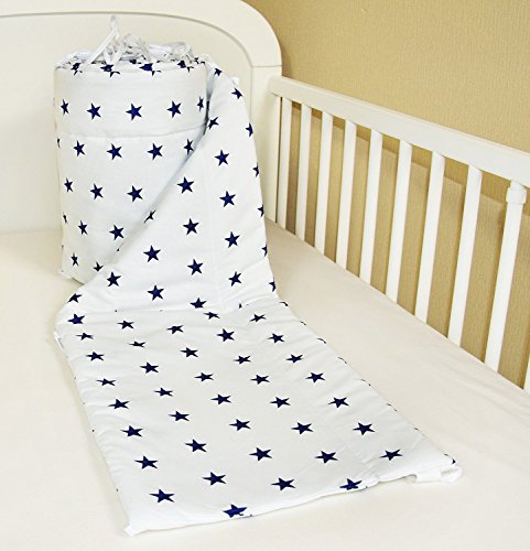 Preisvergleich Produktbild Amilian® Bettumrandung Nest Kopfschutz Nestchen 420x30cm, 360x30cm, 180x30 cm Bettnestchen Baby Kantenschutz Bettausstattung Sternchen Blau auf weiß (A10) (360x30cm)