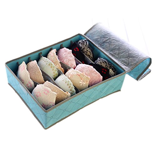 KAMIER 7 Zelle Faltbar Bambuskohle Unterwaesche Socken Aufbewahrungsbox Organizer Blau - 2