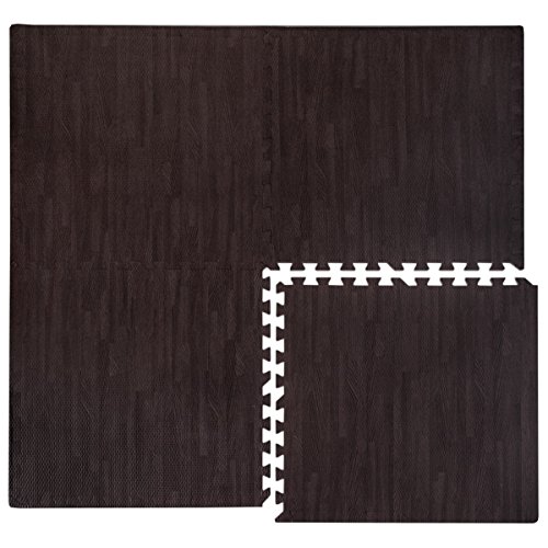 eyepower Puzzlematten-Set in Holz-Optik Laminat-Muster | 4 Bodenmatten 60x60cm mit 8 Abschlussleisten | beliebig erweiterbare Steckmatten | Spielmatte Trainingsmatte Fitness Yoga Judo Schutzmatte Unterlegmatte Bodenauflagen Deko Matte | Dunkelbraun