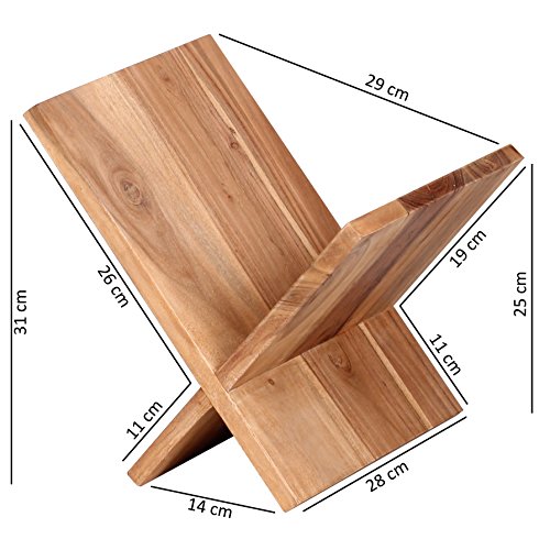 WOHNLING Zeitungsstönder Massivholz Akazie X-Form 31 cm Zeitschriften-Stönder Design Prospekt-Halter Landhaus-Stil Holz-Regal Natur-Produkt Wohnzimmer-Regal Buch-Ablage Echtholz Ablagefach Unikat - 2