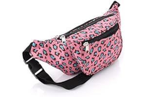 NINO CERRUTI Womens/Girls Pink Green LEOPARD PRINT Bumbag, Lightweight with Zip Pocket Compartments & Adjustable Strap by Amber