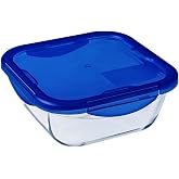 Pyrex Cook &amp; Go Square Container 6.3X16x6 cm 80CL with Cook&amp;GO Lid, Blue