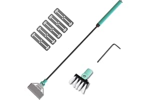 boxtech Fish Tank Cleaner Kit, 2 in 1 Aquarium Algae Scraper with 5 Stainless Steel Blades, Adjustable brush head angle and handle length Aquarium Cleaning Tool Set