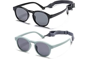 WINDCHASER Baby Sunglasses, 2PCS Toddler Sunglasses with Strap Kids Polarized UV 400 Sun Protection Soft Infant Glasses for 0-36 Months Toddler Newborn Boys Girls