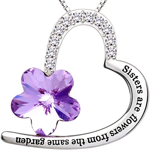 ALOVJewelry Sterling Silver Sisters are flowers from the same garden Love Heart Purple Crystal Cubic Zirconia Pendant Necklace