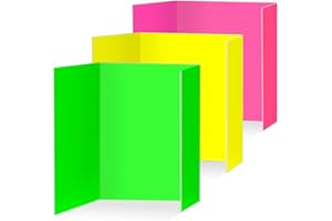 Pikalon 3 pcs Small Neon Trifold Poster Board 16 x 24 Inches, Bright Color Tri Fold Display Presentation Board School Office Science Fair Foldable Paperboard (16 x 24 Inches)