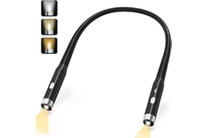 HORJOR Lampada da Lettura 3 Colori LED Luce per Lettura Libri a Letto USB Ricaricabile Luce da Collo 360°Pieghevole, 1000Ah Luce Lettura Libro Notturna per Leggi, Lavora a Maglia, Ripara-Nero